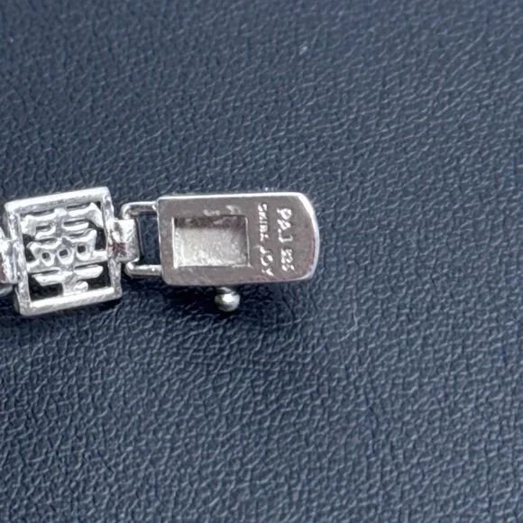 Jade Of Yesteryear Station Bracelet Green Jade Panels Sterling Silver 7.25" Cast - Picture 14 of 14